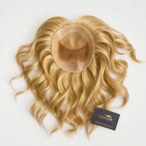 TOP23 CAROLINE - 7x7.5" Light Blonde Human Hair Topper, Hair 25-30cm, Maximum Coverage & Comfort