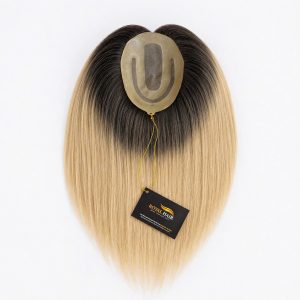 TOP26 GRACE -Premium Ombre Human Hair Topper 5x6.5", Hair 30-35cm, Dark Brown Roots & Blonde Ends