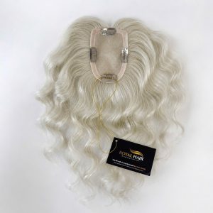 TOP20 AUDREY - 100% Gray Human Hair Topper 3x5", Rare Silver Hair Collection, Hair Length 35-40cm